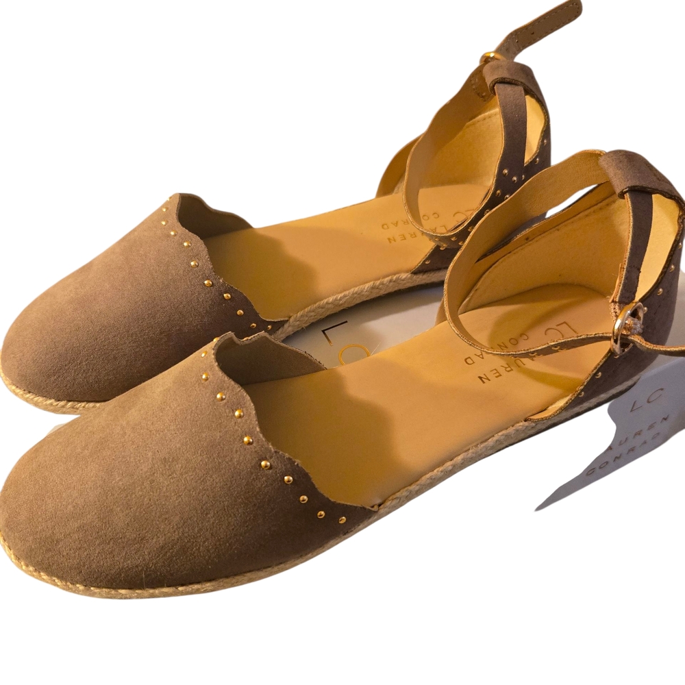 New Lauren Conrad Taupe Espadrille Suede Sandals.